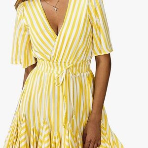 Yellow Striped Wrap Dress